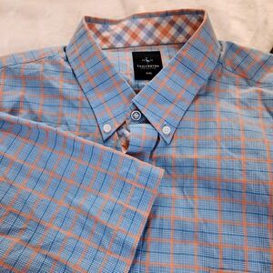 Tailorbyrd Collection Mens XXL‎ Blue Orange Plaid Short Sleeve Button Down Shirt